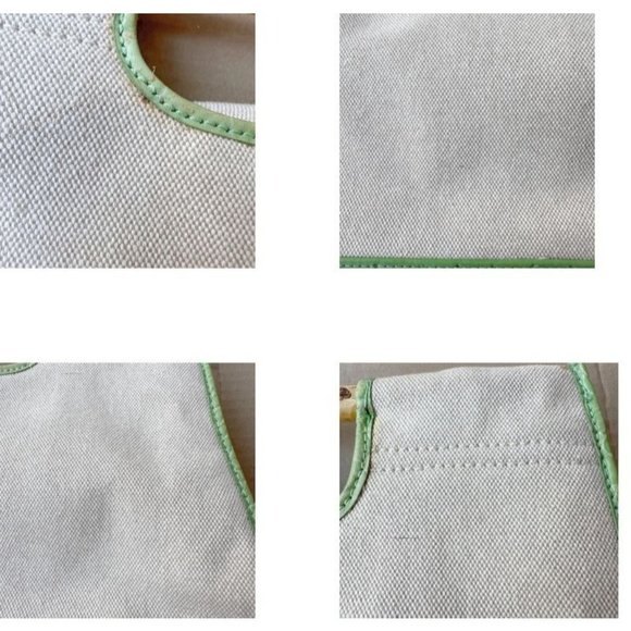 Vintage Etienne Aigner Canvas Leather Handbag Bamboo Handles Snap Closur… - Picture 11 of 12